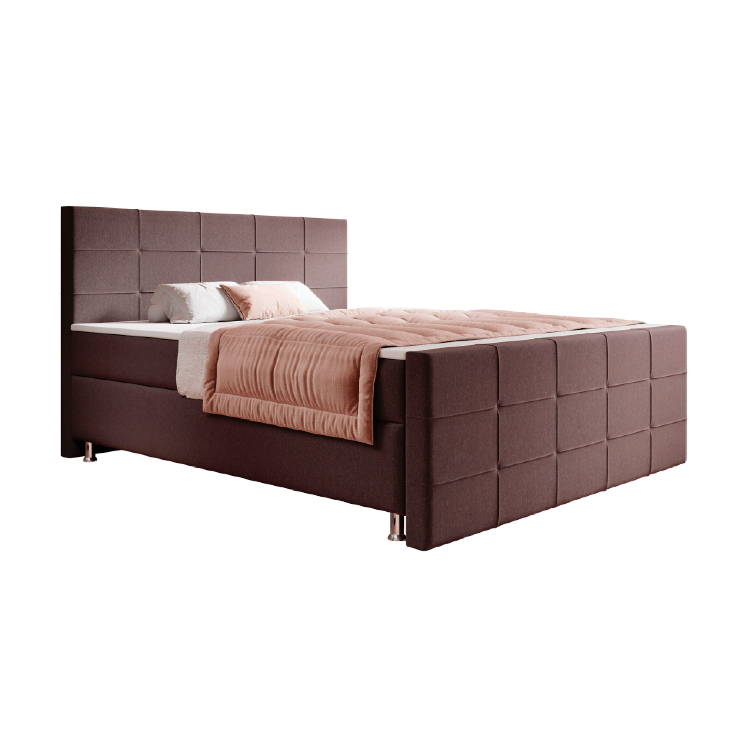 Boxspringbett F004 180x200 cm Webstoff Braun – Visco‑Topper & 7‑Zonen - Interbed