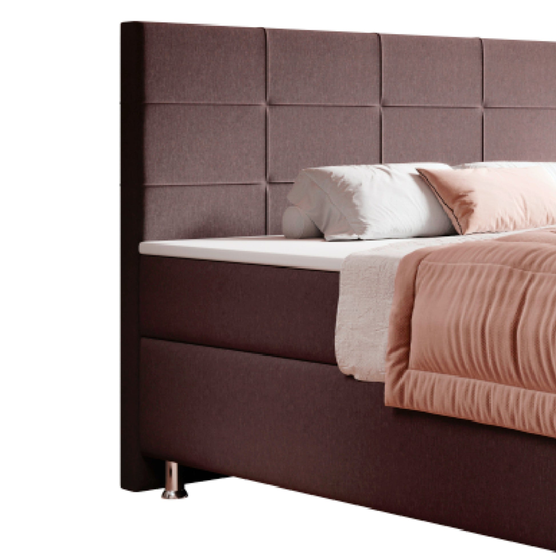 Boxspringbett F004 180x200 cm Webstoff Braun – Visco‑Topper & 7‑Zonen - Interbed