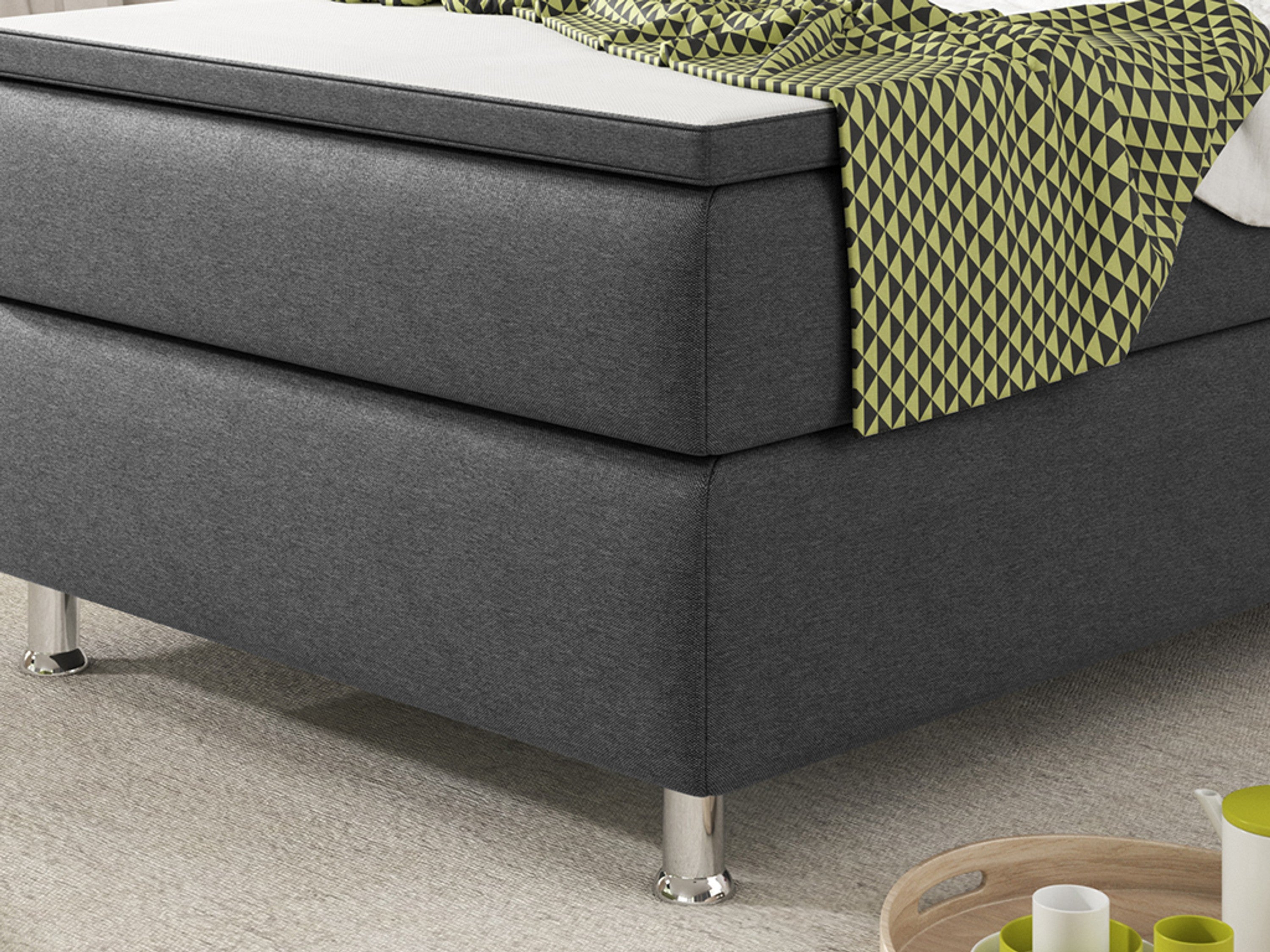 Boxspringbett KN006 90x200 cm – Webstoff Anthrazit mit PU-Topper - Interbed