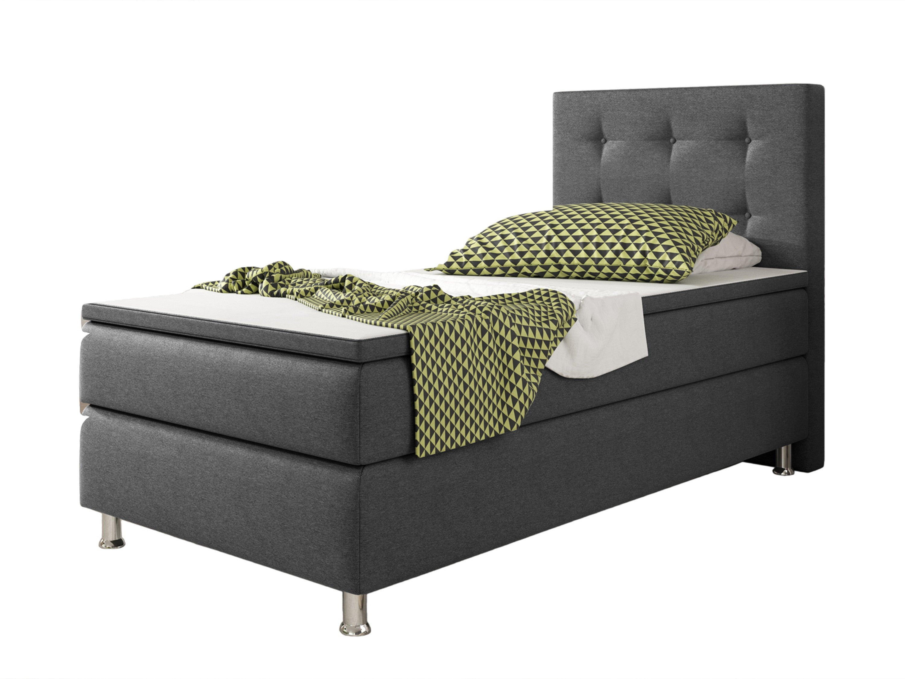 Boxspringbett KN006 90x200 cm – Webstoff Anthrazit mit PU-Topper - Interbed