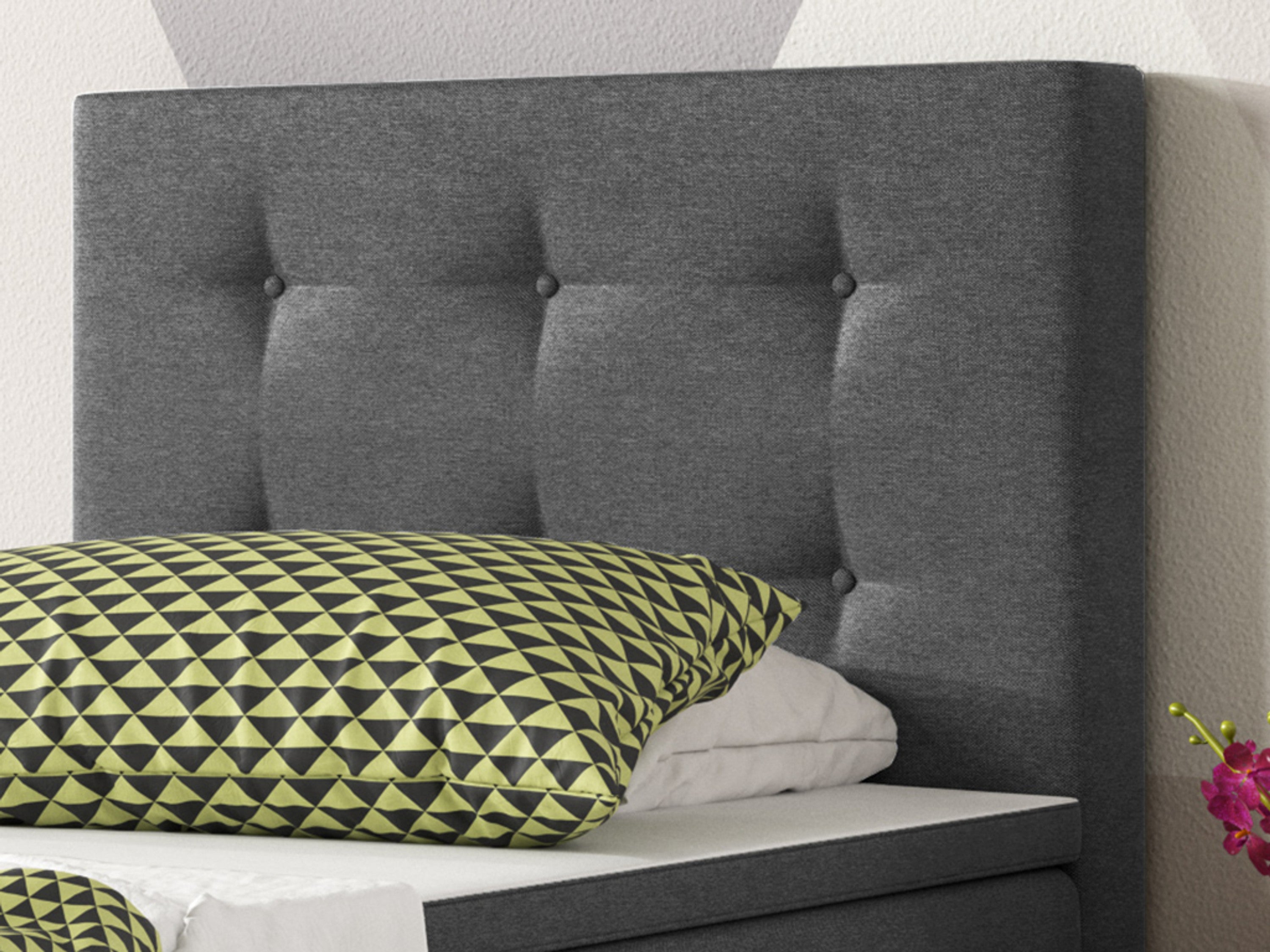 Boxspringbett KN006 90x200 cm – Webstoff Anthrazit mit PU-Topper - Interbed