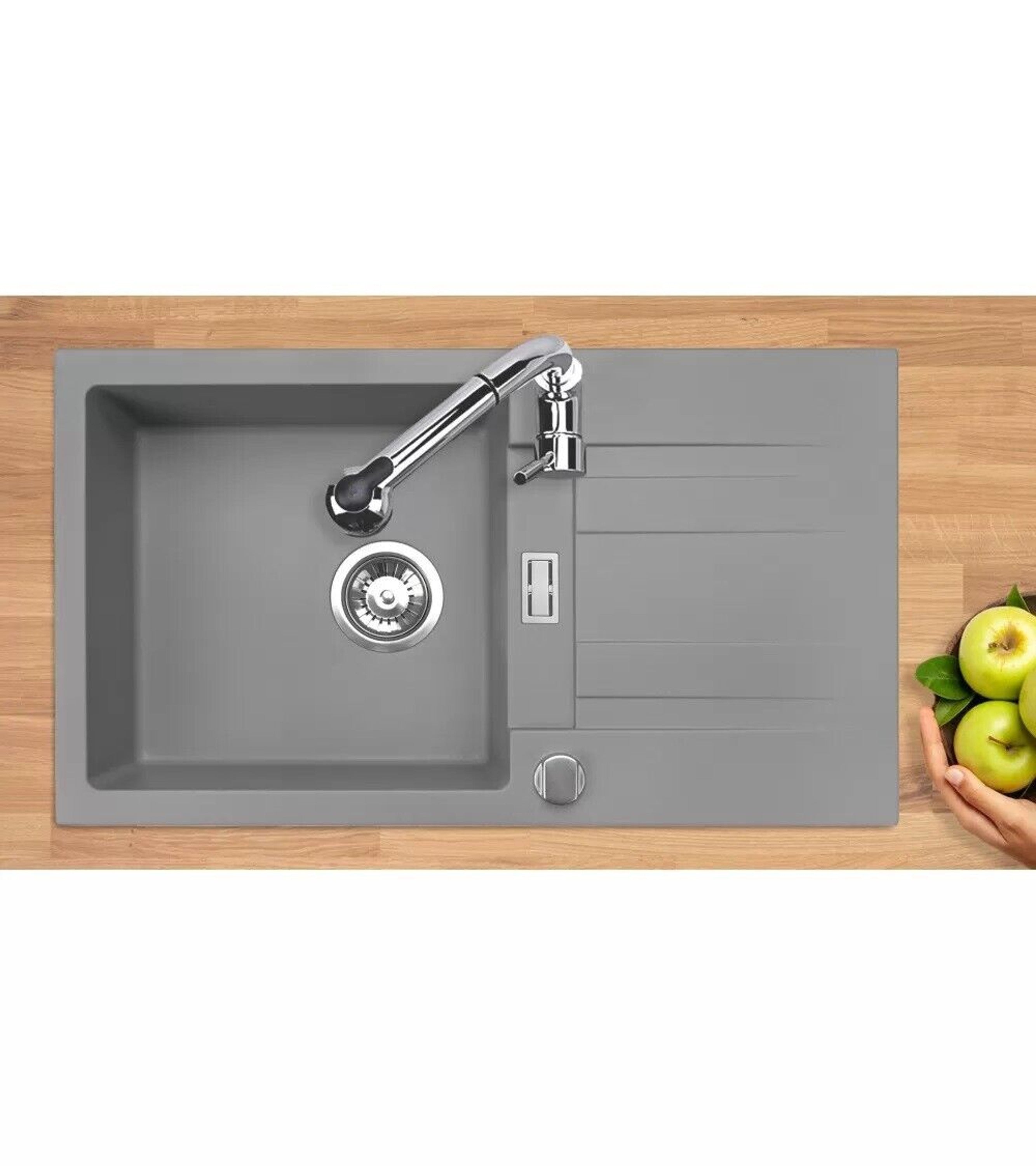 Granitspüle Küchenspüle Granit Siphon Einbauspüle Spülbecken Granit 76x44 ROM Grau - Interbed