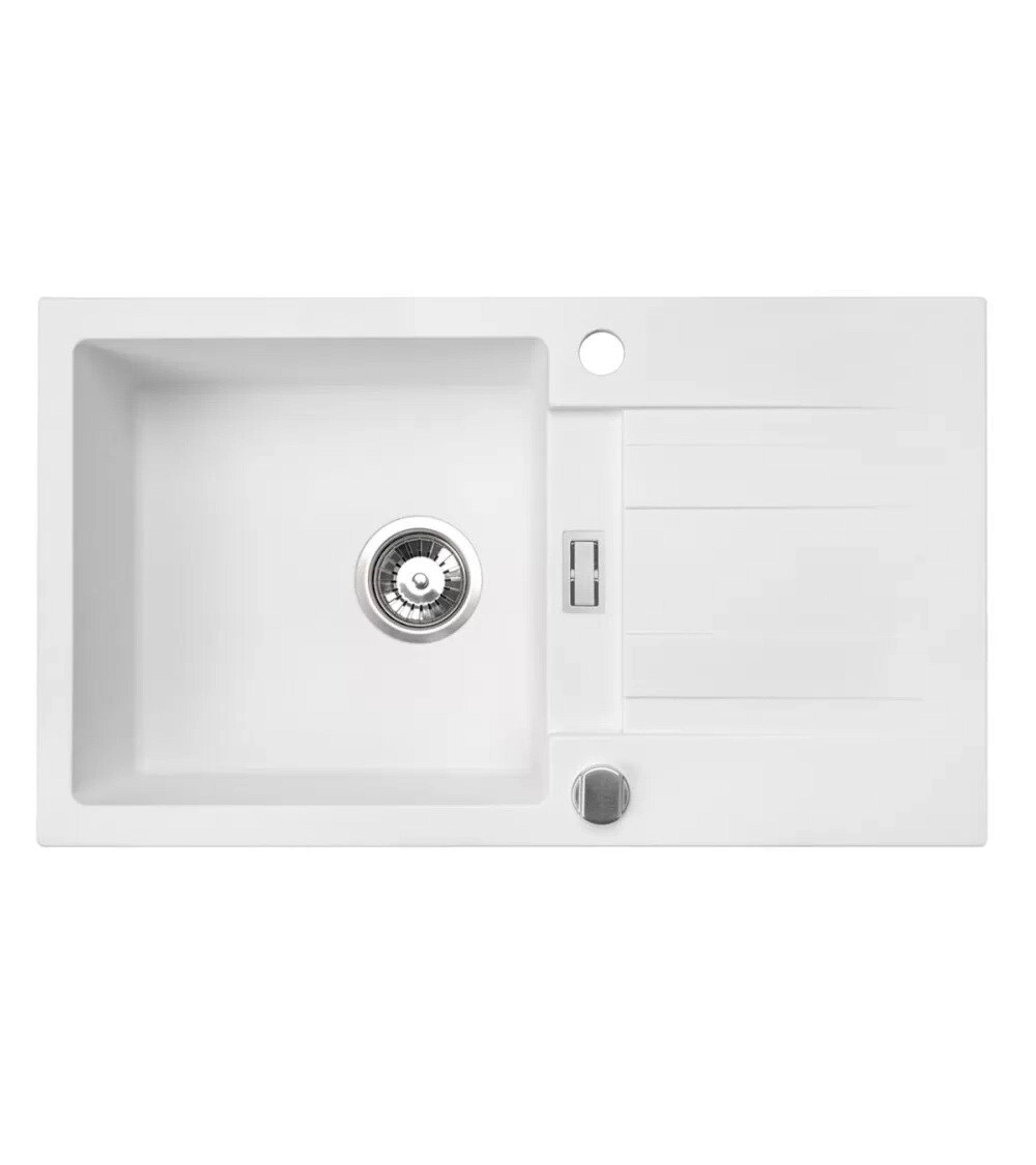 Granitspüle Küchenspüle Granit Siphon Einbauspüle Spülbecken Granit 76x44 ROM Weiss - Interbed