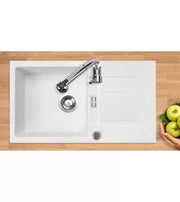 Granitspüle Küchenspüle Granit Siphon Einbauspüle Spülbecken Granit 76x44 ROM Weiss - Interbed