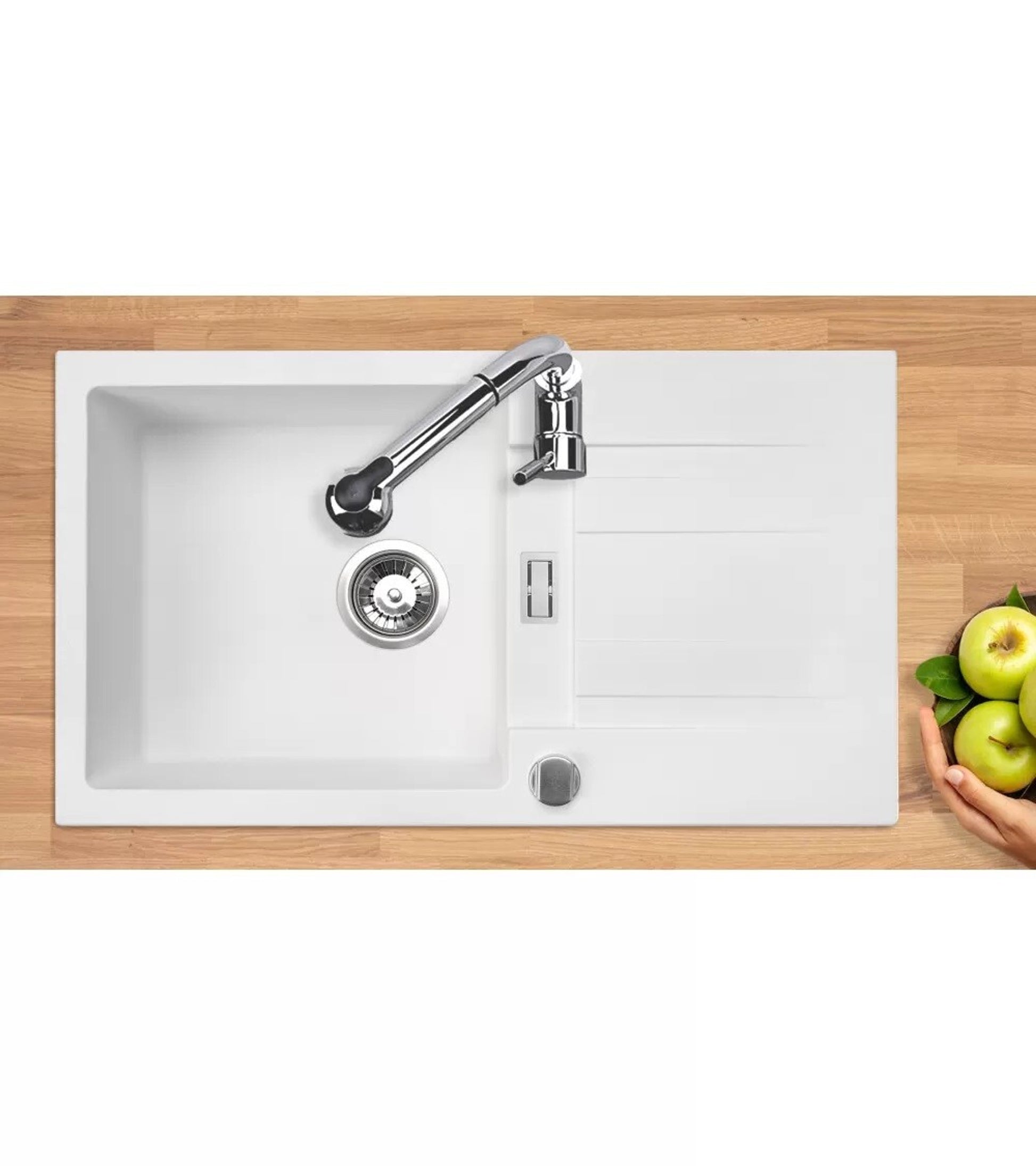 Granitspüle Küchenspüle Granit Siphon Einbauspüle Spülbecken Granit 76x44 ROM Weiss - Interbed