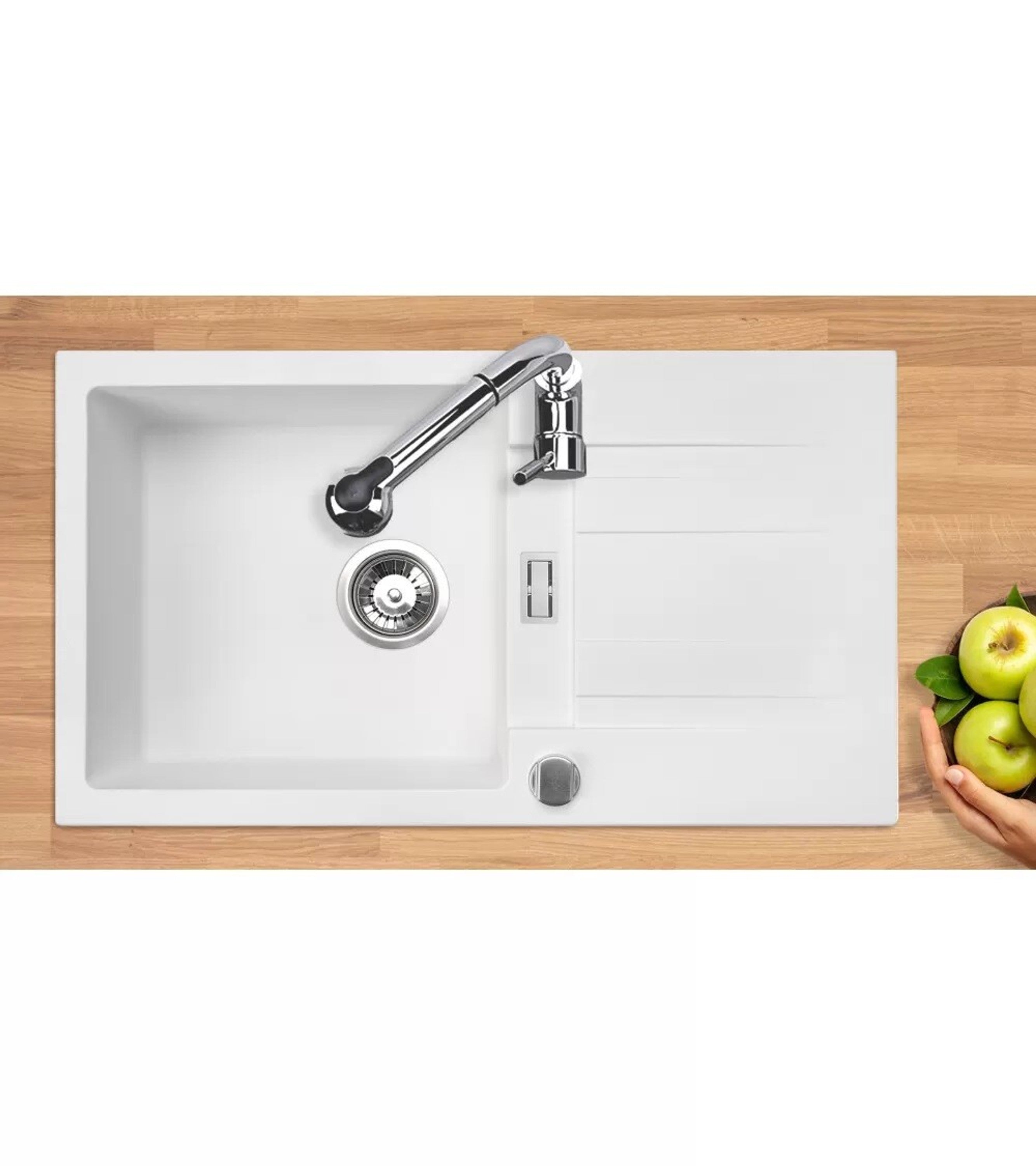 Granitspüle Küchenspüle Granit Siphon Einbauspüle Spülbecken Granit 76x44 ROM Weiss - Interbed